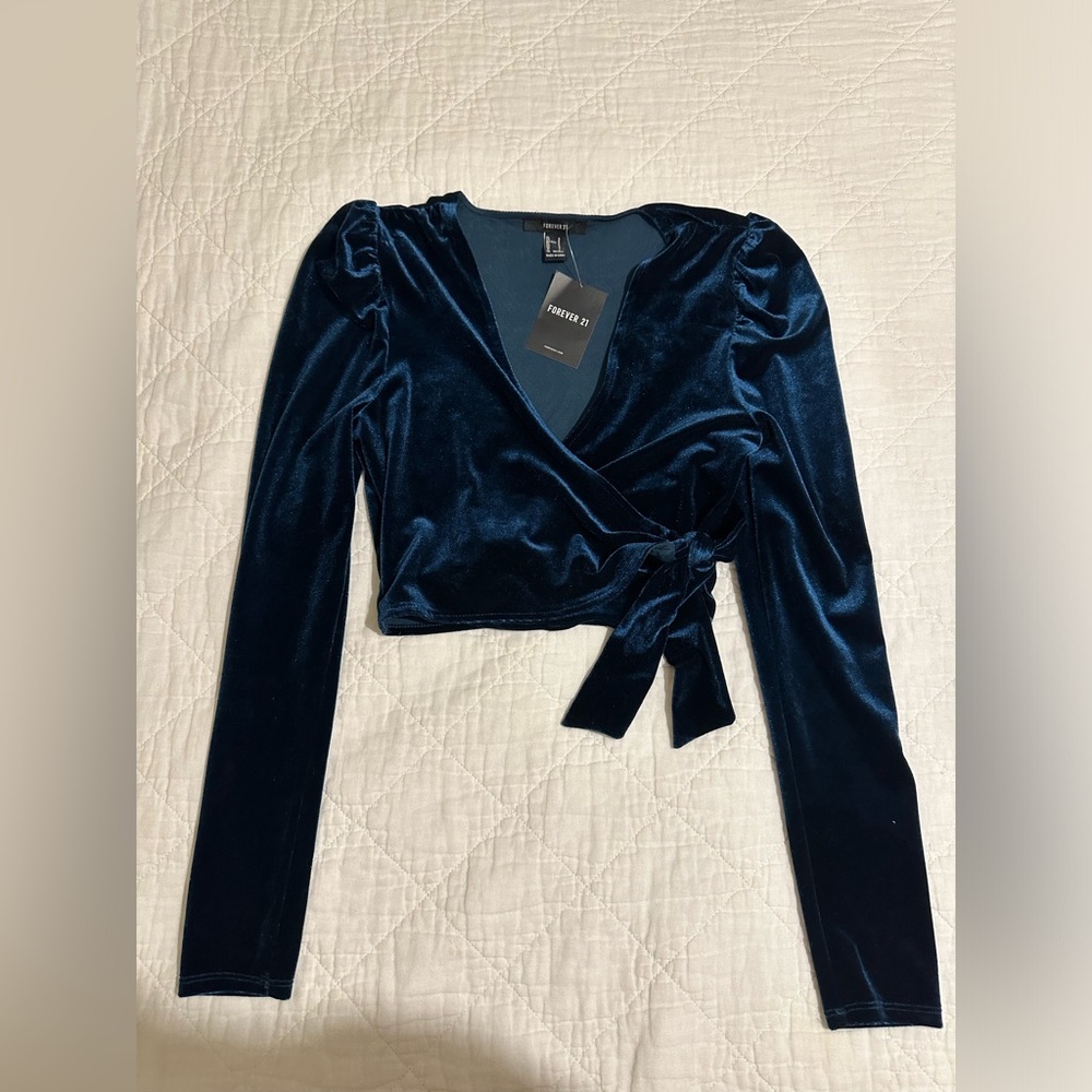 Forever 21 Teal Velvet Wrap Top